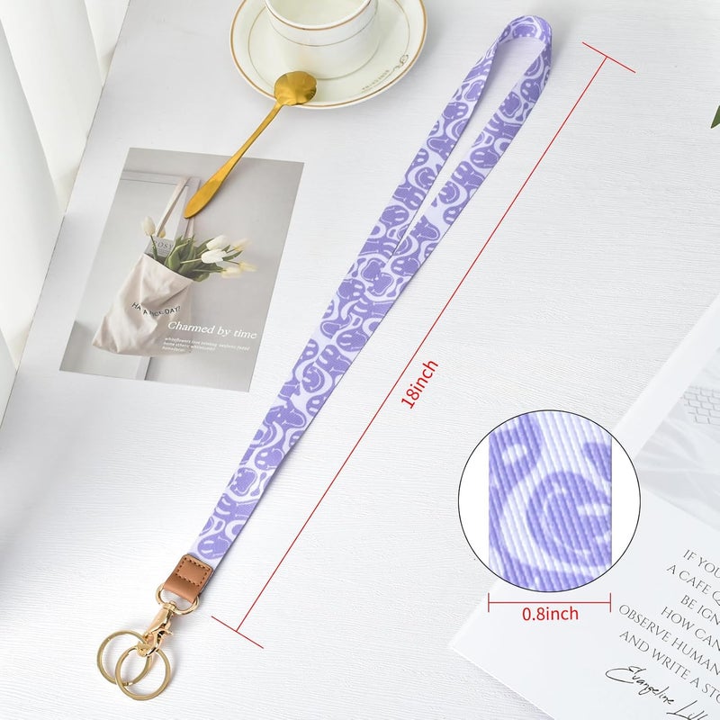 Knagsfa Lanyards for Keys, Neck Lanyards for ID Badges with Metal Hook, Cute Keychain Lanyard for Women, Purple Smile - Image 2
